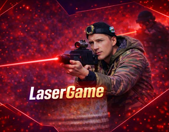 Billedet viser en deltager i intens lasergame-aktion, hvor fokus, taktik og bevægelse er afgørende. Motivet signalerer konkurrence, adrenalinfyldt stemning og teambuilding gennem action og samarbejde.
